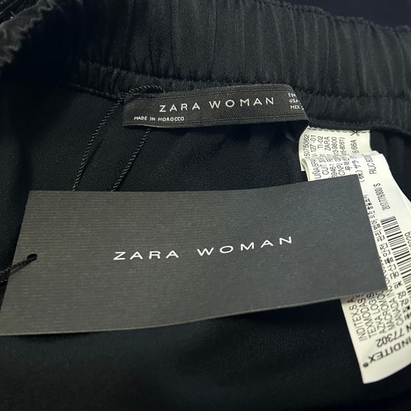 Zara Woman Black Satin Midi Skirt Fringe Tassel Hemline Pockets High Slit Leg - Picture 12 of 15